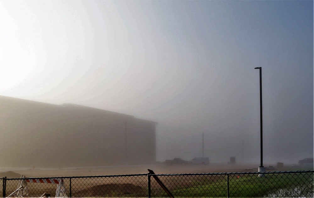 Foggy morning of barracks construction at Fort McCoy