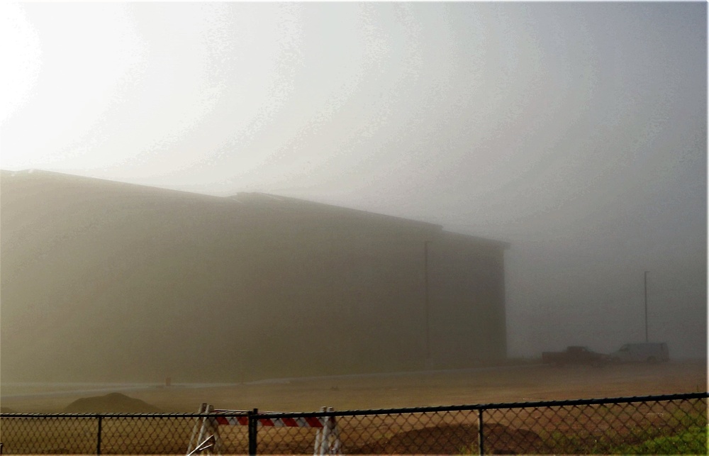 Foggy morning of barracks construction at Fort McCoy