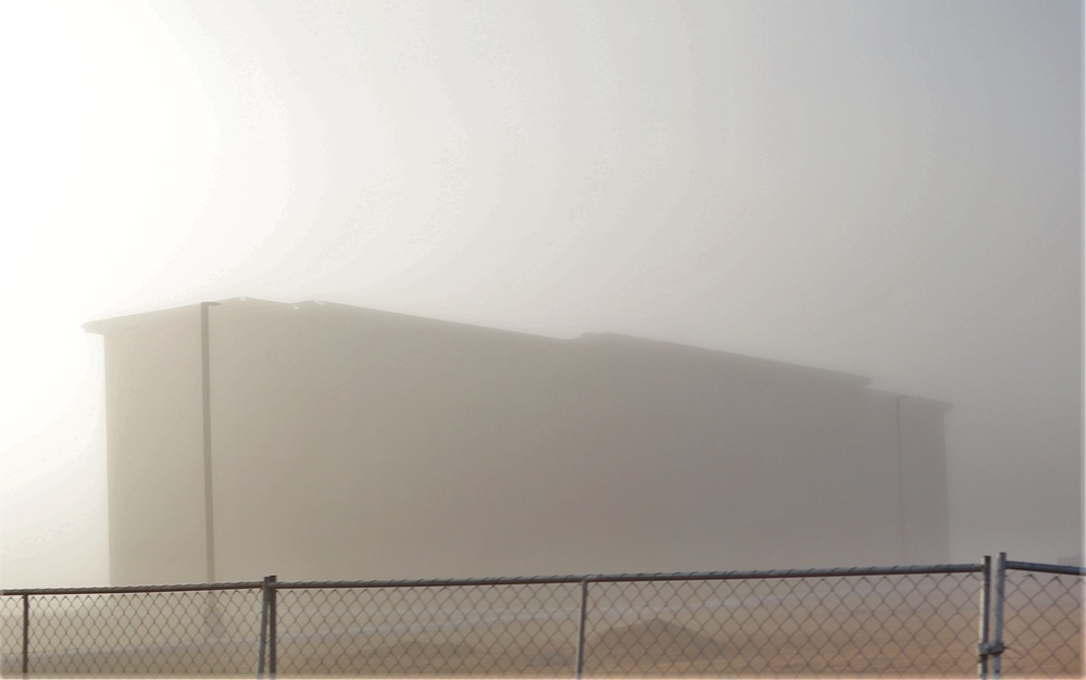 Foggy morning of barracks construction at Fort McCoy