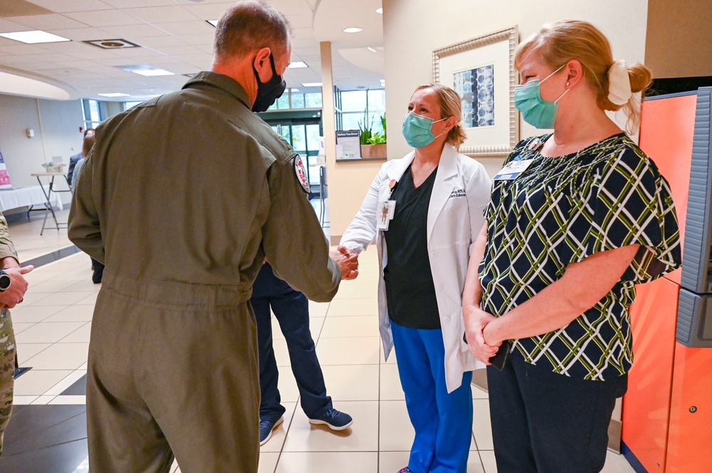 165th AW Commander Visits Activated Airmen at Memorial Health University Medical Center