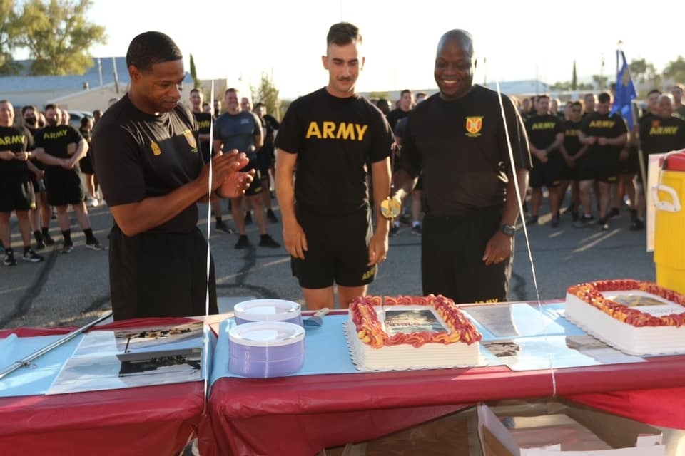 Col. Brunson and CSM Kea cut cake