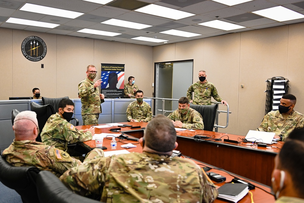 Brig. Gen. Robert Powell addresses leaders of the Army Reserve Cyber Protection Brigade