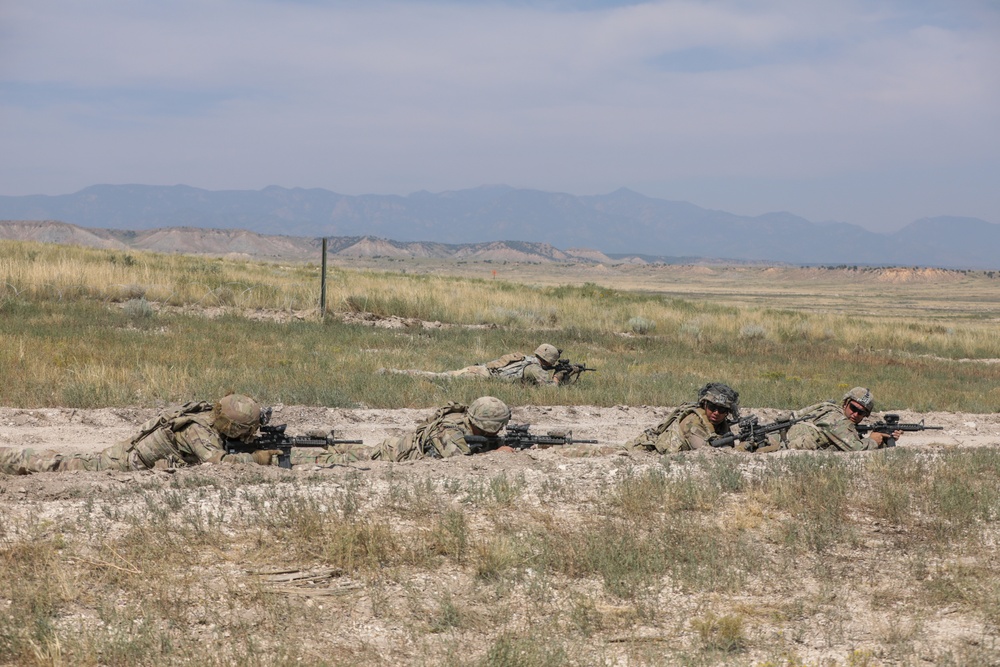 Dismounted squad secures an objective during platoon live fire exercises