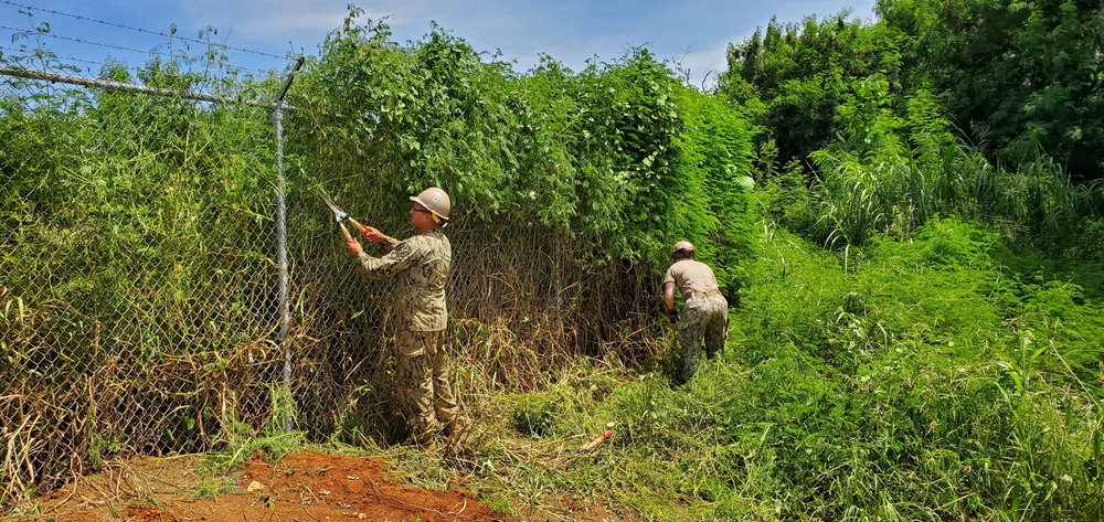 U.S. Navy Seabees assigned to NMCB-5 Detail Tinian prepare for future projects