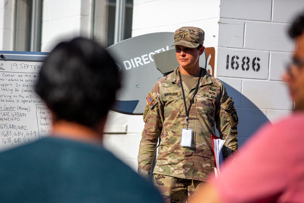 U.S. Army Soldiers host a town hall for an Afghan community on Fort Pickett