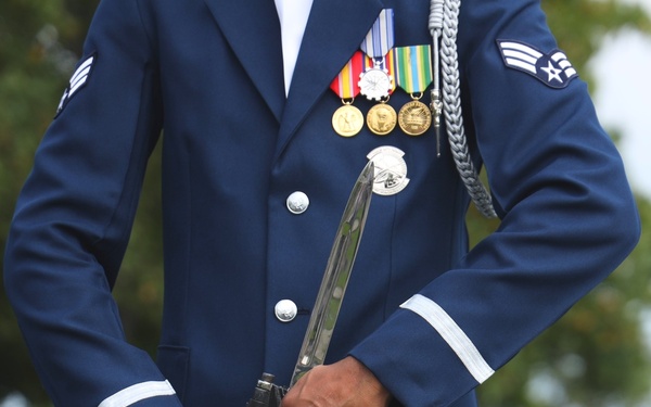 United States Air Force Honor Guard performs Honor Flight Chicago veterans at Air Force Memorial