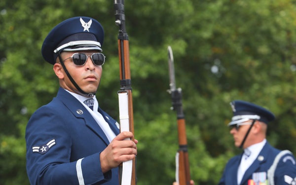 United States Air Force Honor Guard performs Honor Flight Chicago veterans at Air Force Memorial
