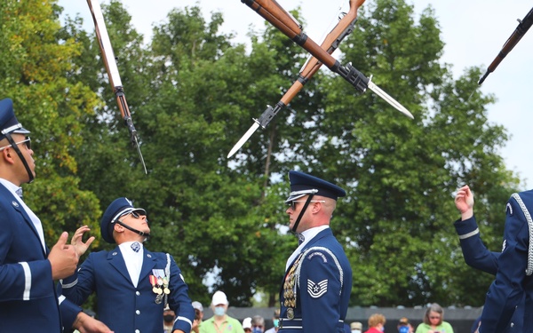 United States Air Force Honor Guard performs Honor Flight Chicago veterans at Air Force Memorial