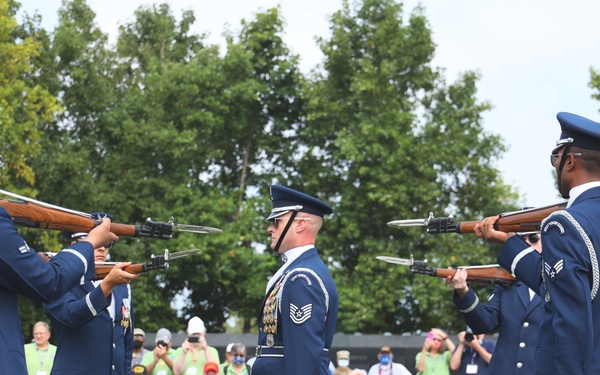 United States Air Force Honor Guard performs Honor Flight Chicago veterans at Air Force Memorial