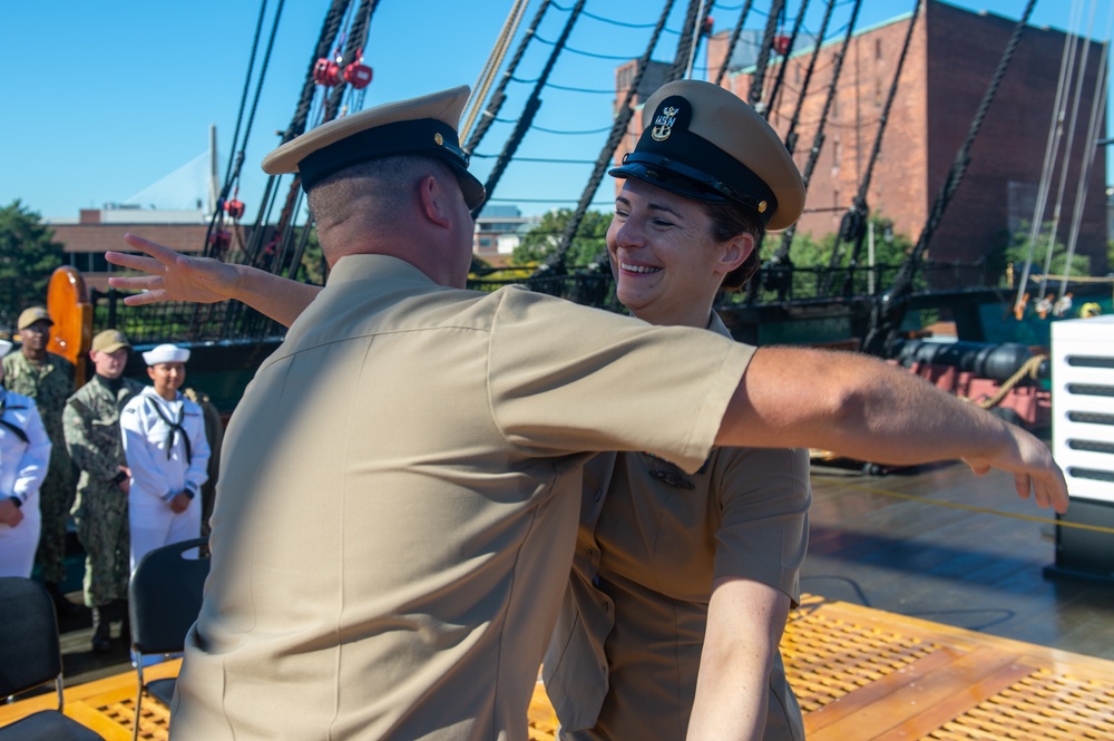 Brother and sister promote to master chief aboard USS Constitution