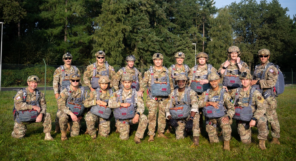 U.S. Airmen jump alongside NATO partners during Falcon Leap 21