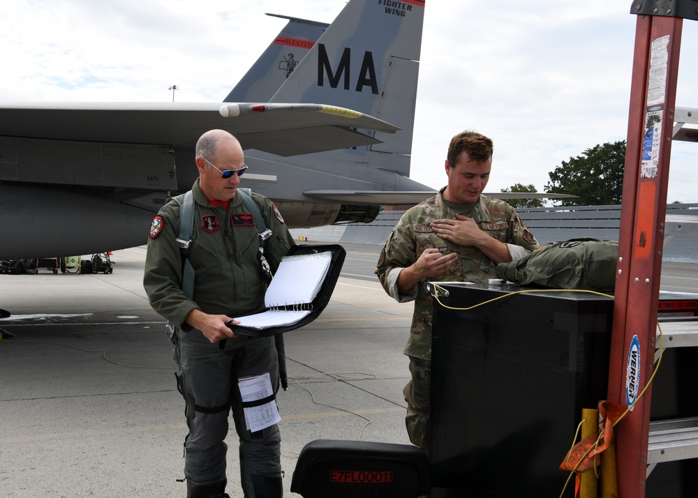 Col. Jim 'Comet' Halley flies Fini flight at the 104th Fighter Wing