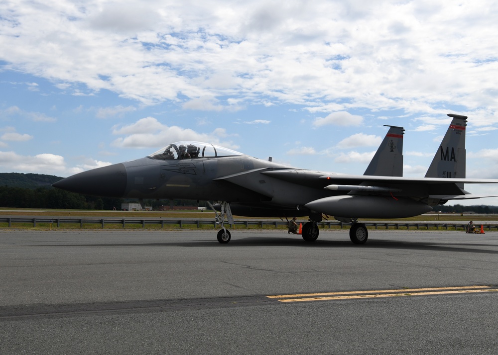 Col. Jim 'Comet' Halley flies Fini flight at the 104th Fighter Wing