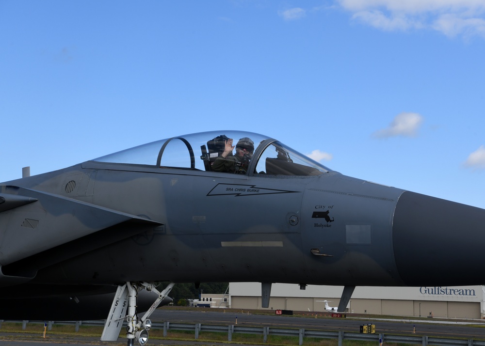 Col. Jim 'Comet' Halley flies Fini flight at the 104th Fighter Wing