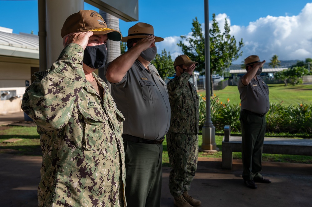 Commander Navy Region Hawaii Observes Colors At Pearl Harbor Historic Sites Visitor Center