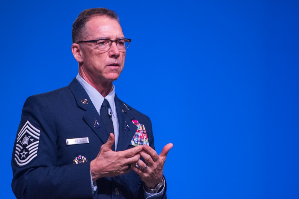 Chief Master Sergeant of the Space Force Roger A. Towberman speaks at the Air Force Association Air, Space and Cyber Conference