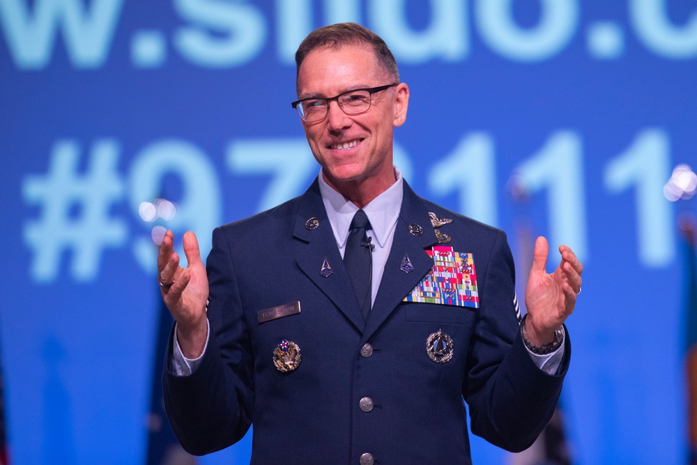 Chief Master Sergeant of the Space Force Roger A. Towberman speaks at the Air Force Association Air, Space and Cyber Conference