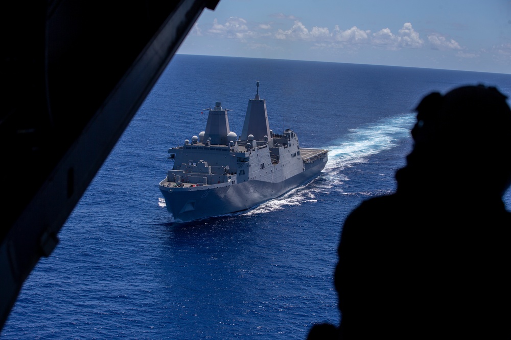 MV22 Osprey conduct flight operations on the USS John P. Murtha