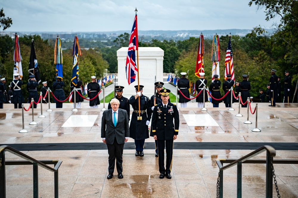 Prime Minister Boris Johnson of the United Kingdom Participates in an Armed Forces Full Honors Wreath-Laying Ceremony at the Tomb of the Unknown Soldier