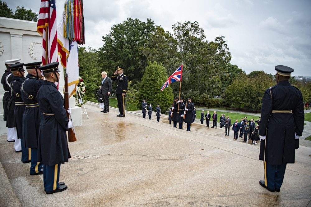 Prime Minister Boris Johnson of the United Kingdom Participates in an Armed Forces Full Honors Wreath-Laying Ceremony at the Tomb of the Unknown Soldier