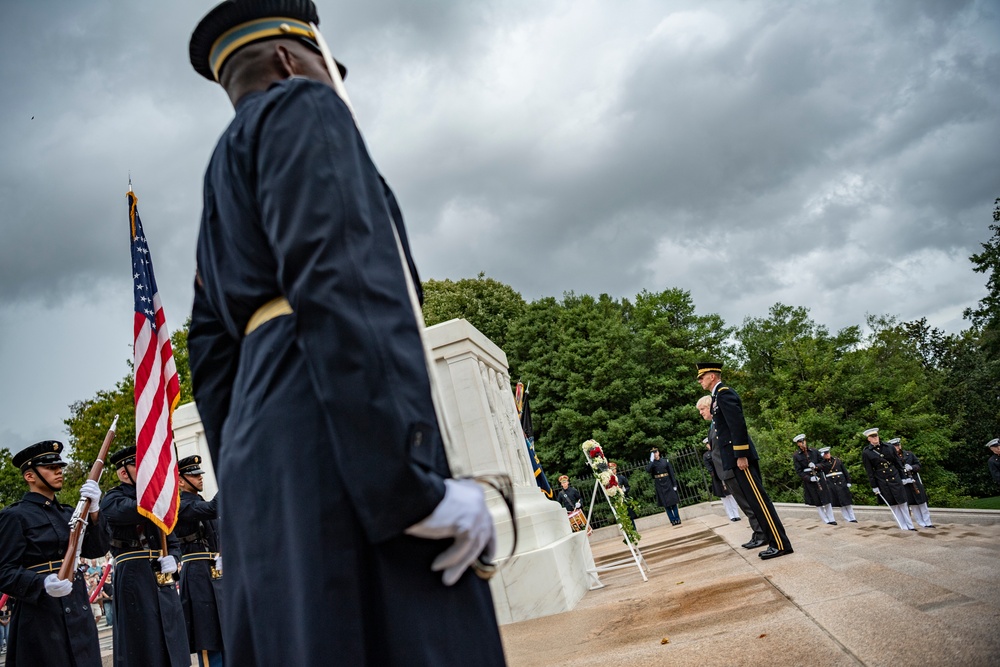 Prime Minister Boris Johnson of the United Kingdom Participates in an Armed Forces Full Honors Wreath-Laying Ceremony at the Tomb of the Unknown Soldier