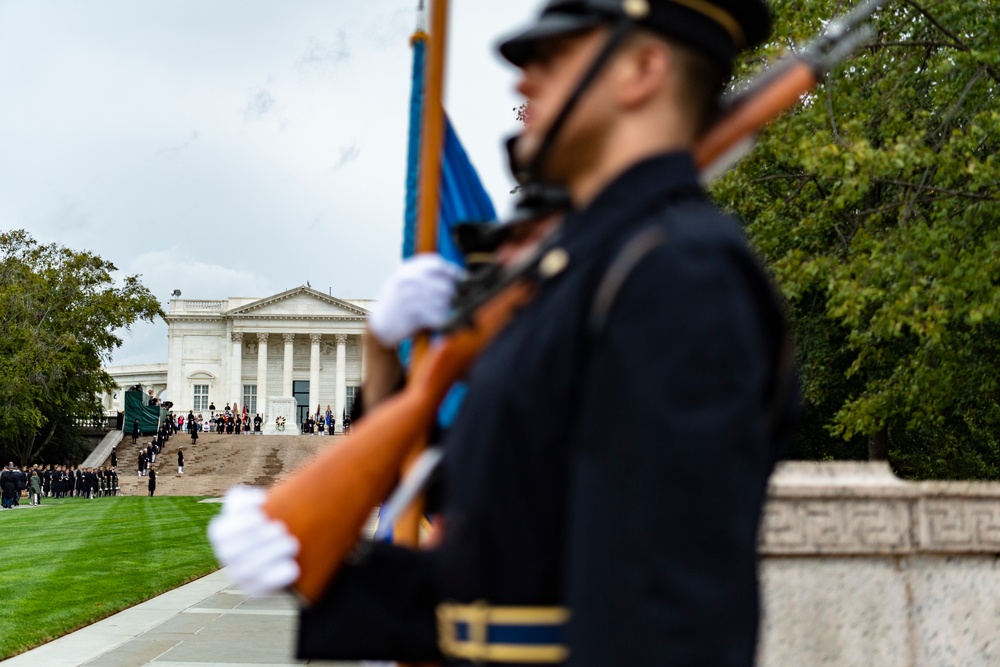 Prime Minister Boris Johnson of the United Kingdom Participates in an Armed Forces Full Honors Wreath-Laying Ceremony at the Tomb of the Unknown Soldier