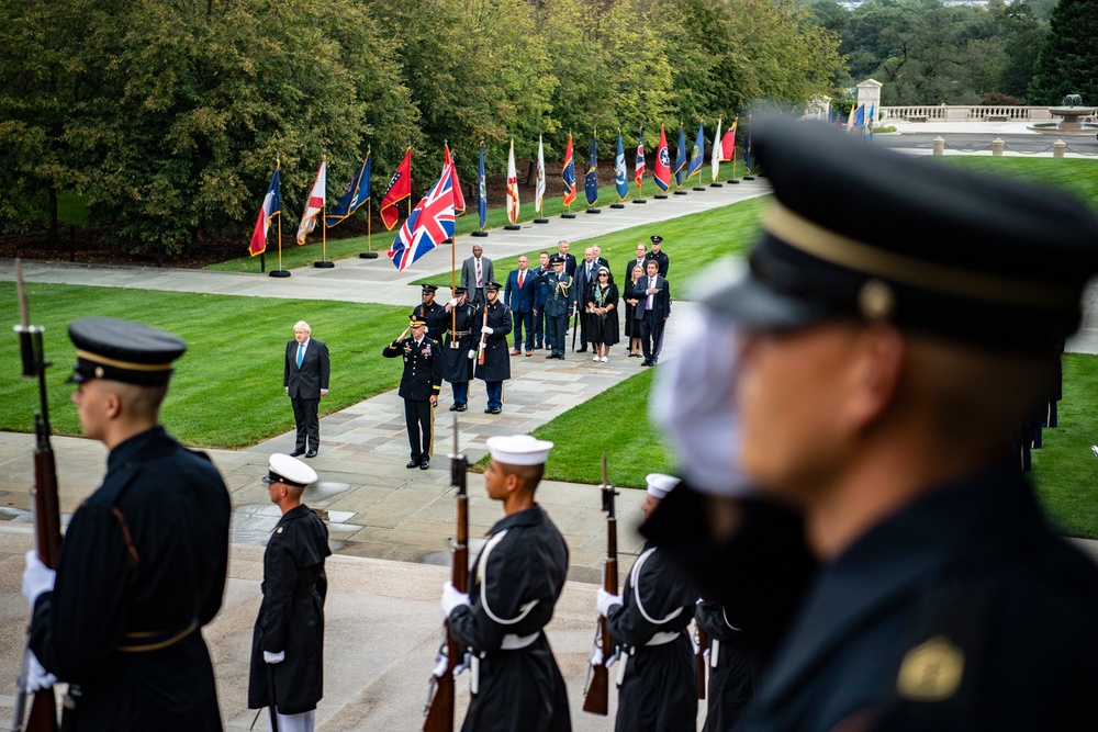 Prime Minister Boris Johnson of the United Kingdom Participates in an Armed Forces Full Honors Wreath-Laying Ceremony at the Tomb of the Unknown Soldier