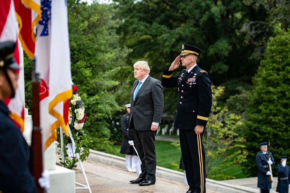 Prime Minister Boris Johnson of the United Kingdom Participates in an Armed Forces Full Honors Wreath-Laying Ceremony at the Tomb of the Unknown Soldier