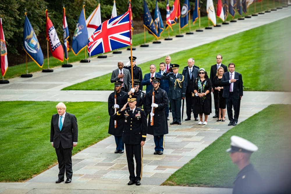 Prime Minister Boris Johnson of the United Kingdom Participates in an Armed Forces Full Honors Wreath-Laying Ceremony at the Tomb of the Unknown Soldier