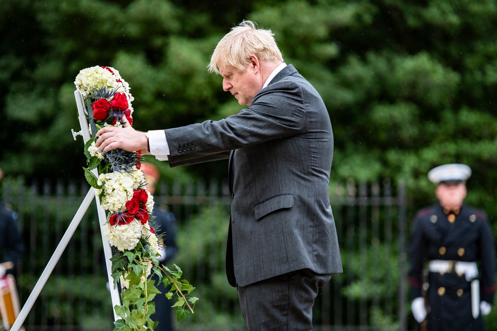 Prime Minister Boris Johnson of the United Kingdom Participates in an Armed Forces Full Honors Wreath-Laying Ceremony at the Tomb of the Unknown Soldier