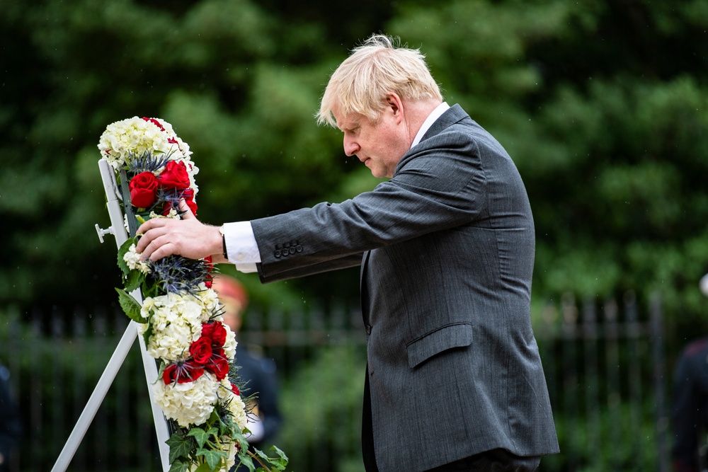 Prime Minister Boris Johnson of the United Kingdom Participates in an Armed Forces Full Honors Wreath-Laying Ceremony at the Tomb of the Unknown Soldier