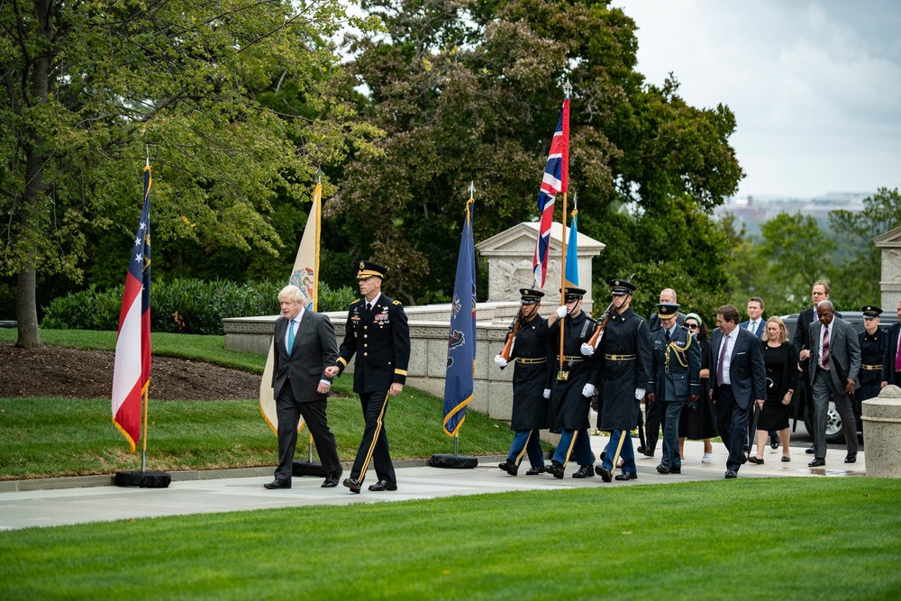 Prime Minister Boris Johnson of the United Kingdom Participates in an Armed Forces Full Honors Wreath-Laying Ceremony at the Tomb of the Unknown Soldier