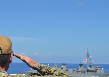 USS Lake Champlain (CG 57) Receives Passing Honors from JMSDF