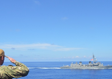 USS Lake Champlain (CG 57) Receives Passing Honors from JMSDF