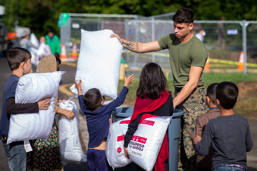 Marines at TF Quantico help hand out supplies