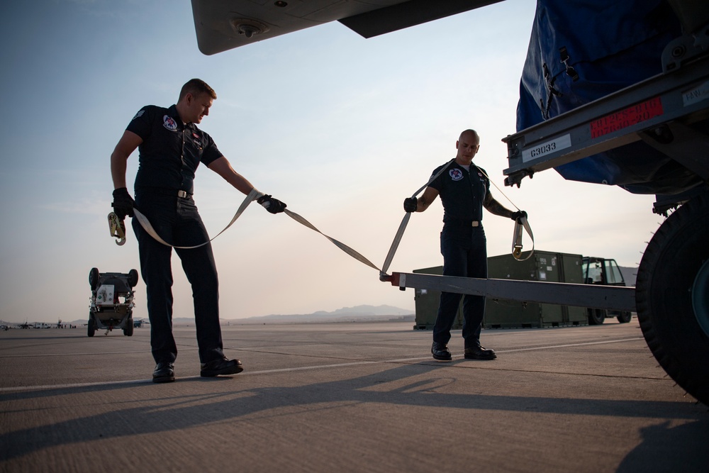 Thunderbirds load cargo ahead of California Capital Airshowq