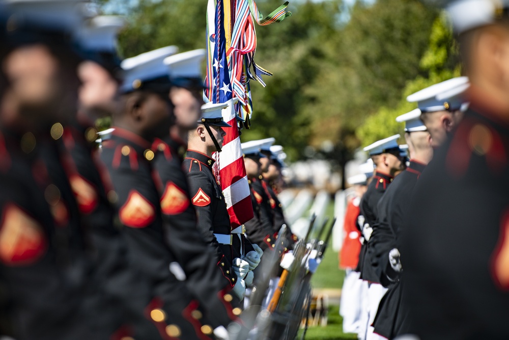 Military Funeral Honors with Funeral Escort are Conducted for U.S. Marine Corps Staff Sgt. Darin Hoover in Section 60 of Arlington National Cemetery