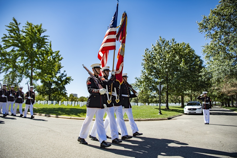 Military Funeral Honors with Funeral Escort are Conducted for U.S. Marine Corps Staff Sgt. Darin Hoover in Section 60 of Arlington National Cemetery