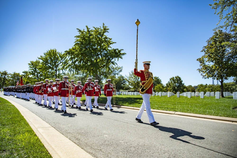 Military Funeral Honors with Funeral Escort are Conducted for U.S. Marine Corps Staff Sgt. Darin Hoover in Section 60 of Arlington National Cemetery