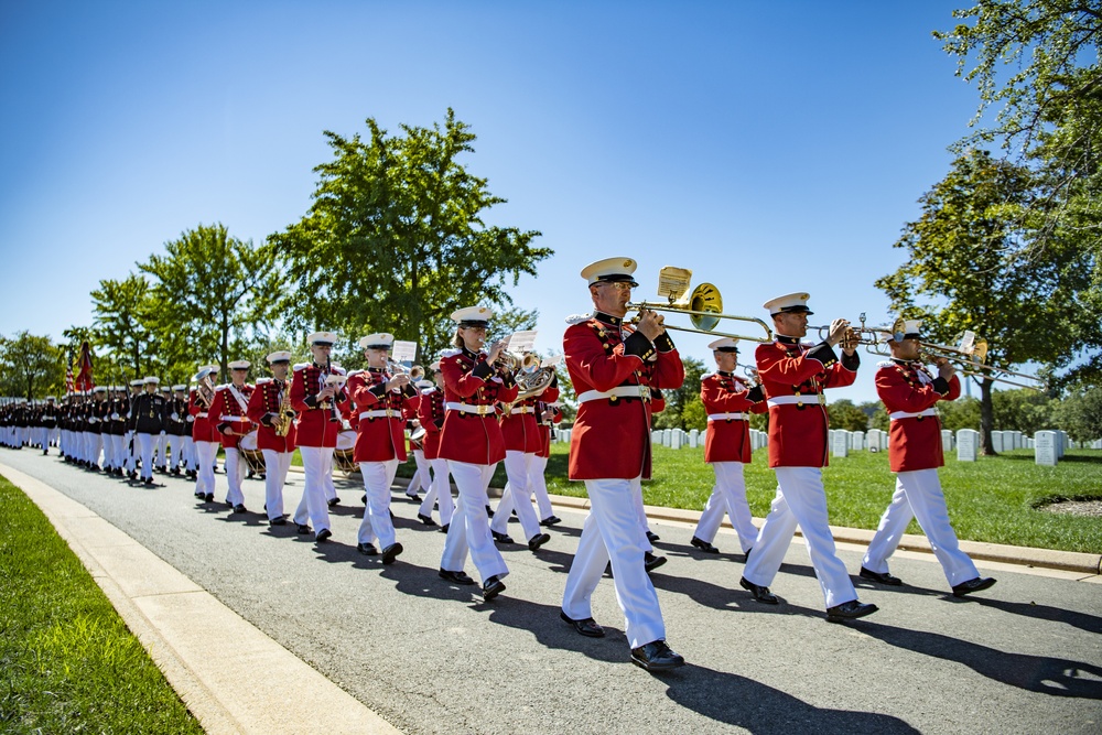 Military Funeral Honors with Funeral Escort are Conducted for U.S. Marine Corps Staff Sgt. Darin Hoover in Section 60 of Arlington National Cemetery