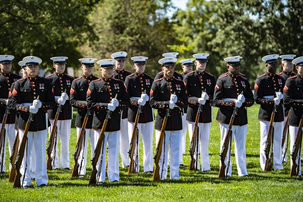 Military Funeral Honors with Funeral Escort are Conducted for U.S. Marine Corps Staff Sgt. Darin Hoover in Section 60 of Arlington National Cemetery