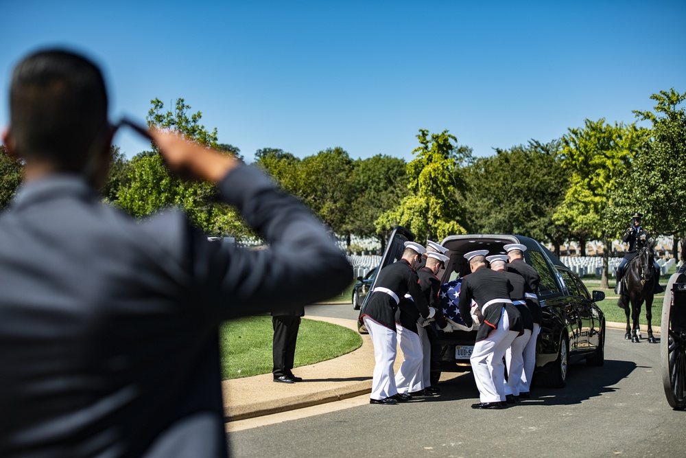 Military Funeral Honors with Funeral Escort are Conducted for U.S. Marine Corps Staff Sgt. Darin Hoover in Section 60 of Arlington National Cemetery