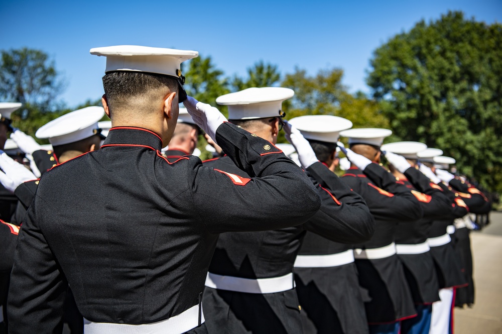 Military Funeral Honors with Funeral Escort are Conducted for U.S. Marine Corps Staff Sgt. Darin Hoover in Section 60 of Arlington National Cemetery