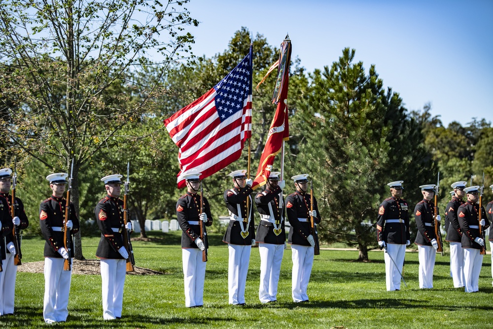 Military Funeral Honors with Funeral Escort are Conducted for U.S. Marine Corps Staff Sgt. Darin Hoover in Section 60 of Arlington National Cemetery