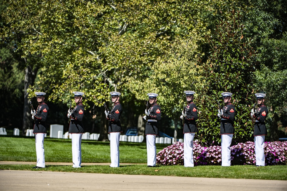 Military Funeral Honors with Funeral Escort are Conducted for U.S. Marine Corps Staff Sgt. Darin Hoover in Section 60 of Arlington National Cemetery