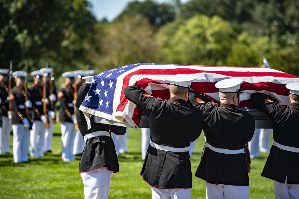 Military Funeral Honors with Funeral Escort are Conducted for U.S. Marine Corps Staff Sgt. Darin Hoover in Section 60 of Arlington National Cemetery