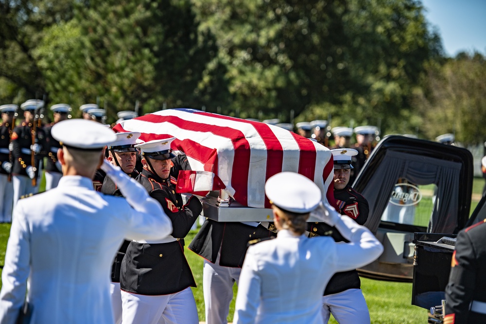 Military Funeral Honors with Funeral Escort are Conducted for U.S. Marine Corps Staff Sgt. Darin Hoover in Section 60 of Arlington National Cemetery