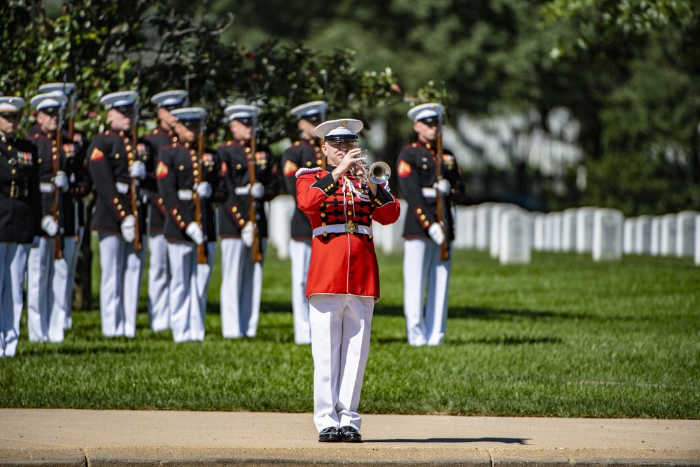 Military Funeral Honors with Funeral Escort are Conducted for U.S. Marine Corps Staff Sgt. Darin Hoover in Section 60 of Arlington National Cemetery