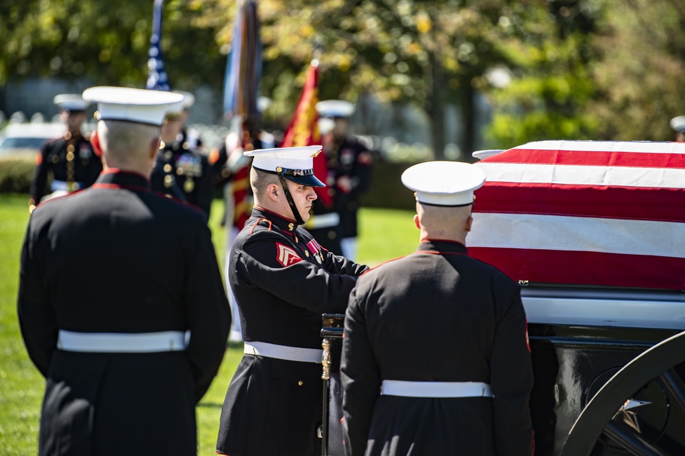 Military Funeral Honors with Funeral Escort are Conducted for U.S. Marine Corps Staff Sgt. Darin Hoover in Section 60 of Arlington National Cemetery