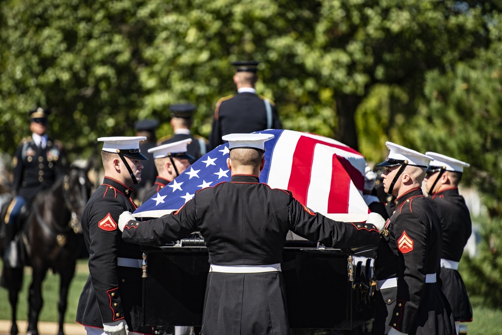 Military Funeral Honors with Funeral Escort are Conducted for U.S. Marine Corps Staff Sgt. Darin Hoover in Section 60 of Arlington National Cemetery